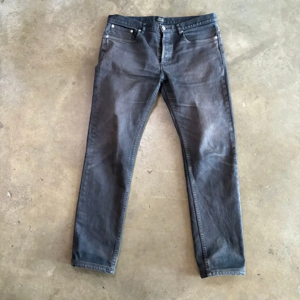 A.P.C. Men's Dark Gray Washed Slim Straight Denim Jeans Button Fly SZ 34